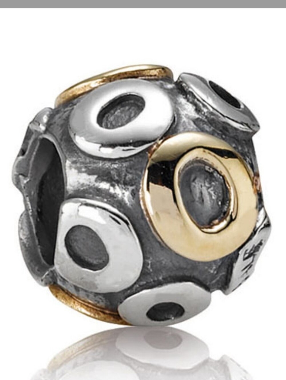 Pandora Retired 925 Silver+14k Gold Alphabet Bead Charm, Letter O Stamped EUC